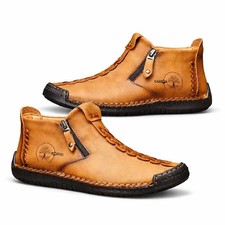 GEAINO Stivaletti Uomo Marrone Zip Casual Stile Vintage Suola Gomma UK 8,5