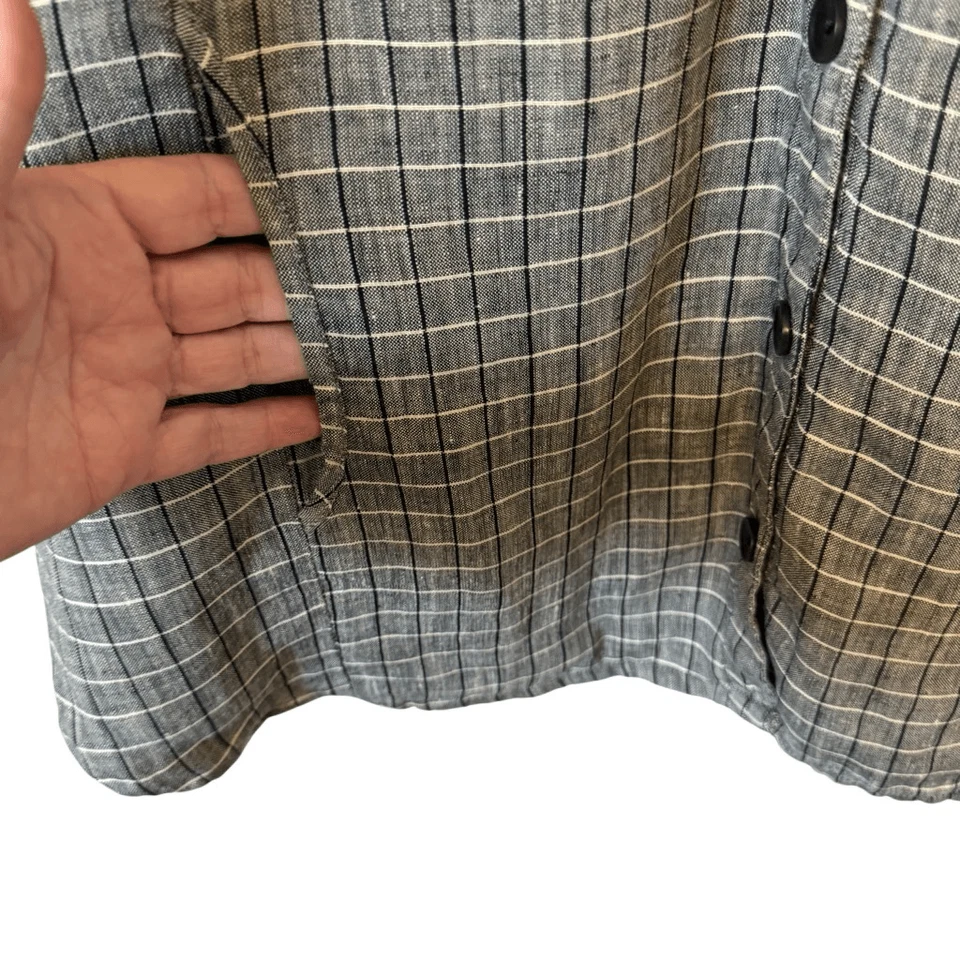 Vintage Flax by Joanne Engelhart Linen Windowpane Plaid Convertible Slv Top Sz S - Image 4 of 4