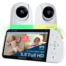 Full HD 5.5" Split Screen Baby Monitor with 2 Cameras, 6-Color Night Light, W...