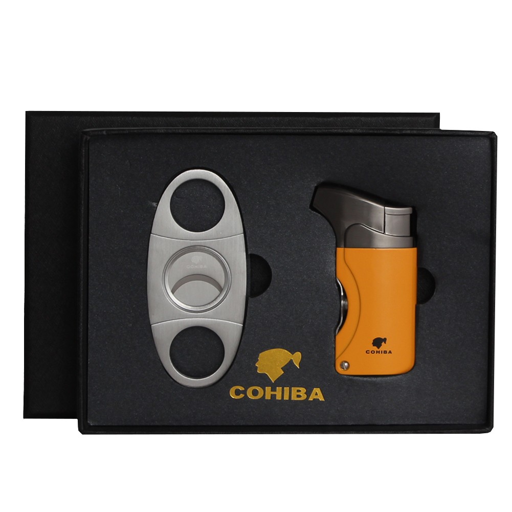 Butane Jet Torch Cigar Lighter 1 Torch Flame W/ 2 Punch Double Blade Cutter Set