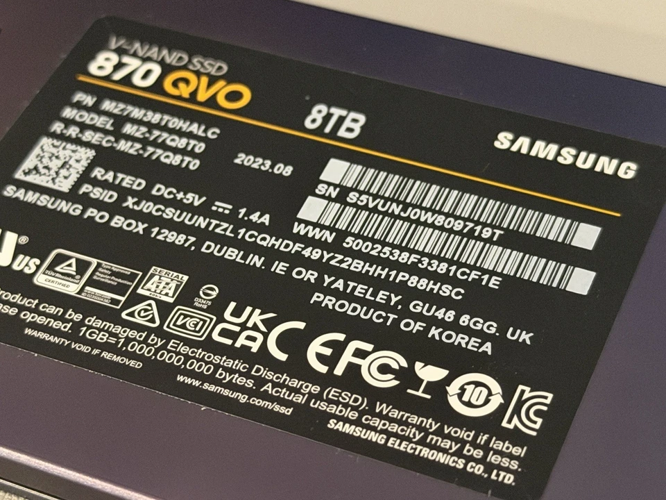 Samsung 870 QVO Series 8TB SATA III 2.5" Internal SSD MZ-77Q8T0 (99% health) - Image 4 of 4