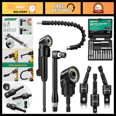 19 Pcs Flexible Drill Bit Extension Kit, 105° Right Angle Attachments & Socket A