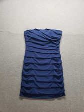Speechless Women Mini Dress M Navy Blue Strapless Ruffle Bodycon Evening Party