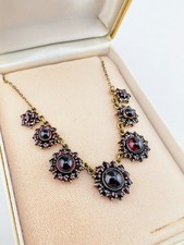 antik Granat Collier Halskette Silber Vermeil 43cm - Art Decó 1930 