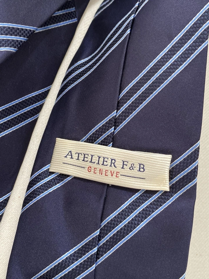 ATELIER F&B. Blue Striped Silk Tie. M In France. Ex Con - Image 2 of 4