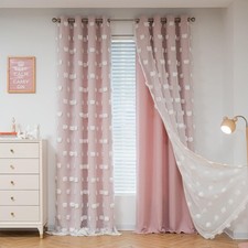 MYSKY HOME Pink Curtains for Bedroom 72 Inches Long Nursery Curtains Pom Pom ...