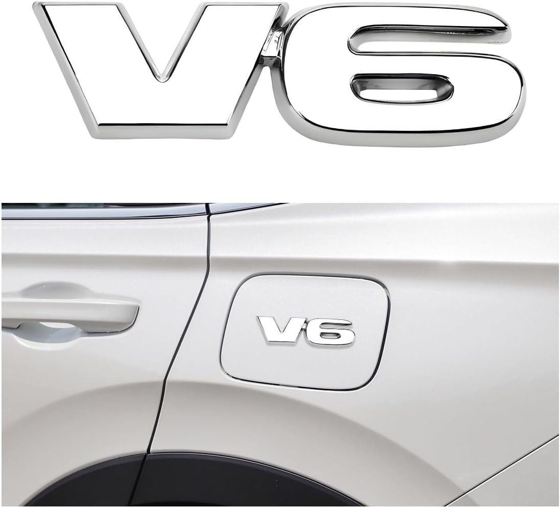 Premium 3D Cassic Metal Emblem Badge, V-6 Letters Engine Nameplate Logo Decal S
