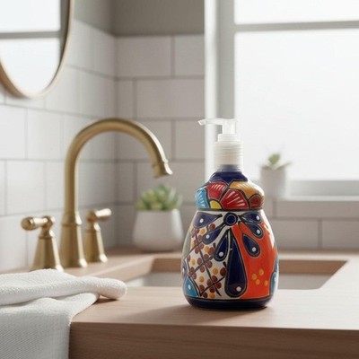 Talavera Ceramic Soap Dispenser | Hand-Painted Mexican Decor