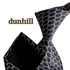 dunhill geometric pattern black tie white boomerang pattern SILK