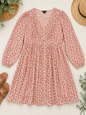 J.Crew BK963 Peony Paisley V-Neck Cotton Poplin Mini Dress 18 Pink Puff Sleeve