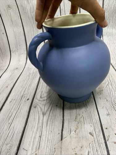 Vtg Coors Pottery Golden Colorado Matte Blue Double Handle Urn Vase 8" - Picture 4 of 7
