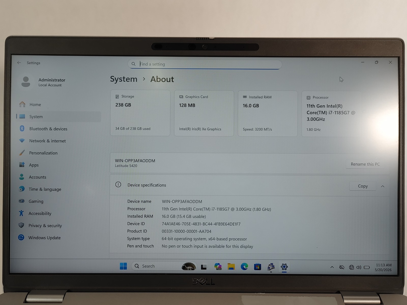 Dell Latitude 5420, 14-Inch Laptop, with Core i7 11th Gen., Windows 11 Pro