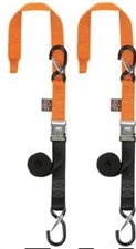 Powertye 1.5" Cam-Buckle Tie-Downs with Safety Latch Hooks & Soft-Tye Orange