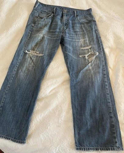 VTG Levi's 569 Loose Straight Fit Jeans 34x30 Y2K Distressed Holes Grunge Skater