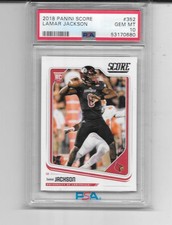 2018 SCORE LAMAR JACKSON RC ROOKIE CARD RAVENS GEM MINT PSA 10. rookie card picture