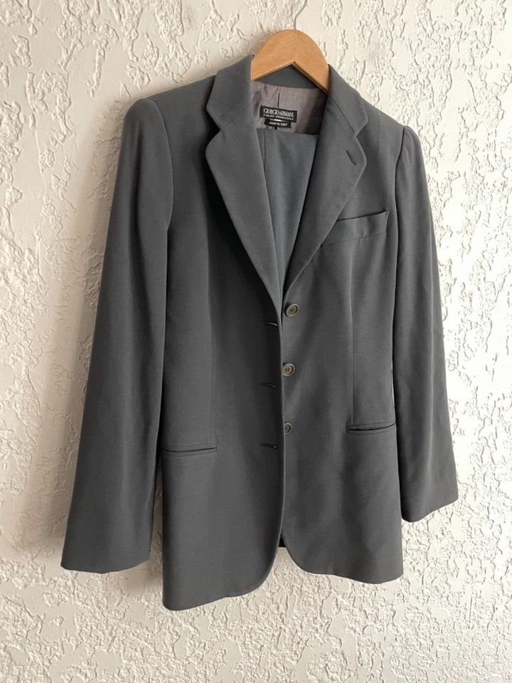 🔥 GIORGIO ARMANI® Rare 90s Drapey Iconic Skirt Suit "PEWTER GREIGE" 44 S XS - Image 2 of 4