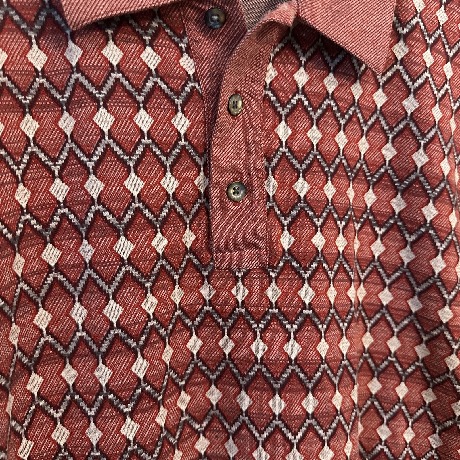 FILA Red Geometric Pattern 100percent MERCERIZED-COTTON Polo Size Large RARE image 2