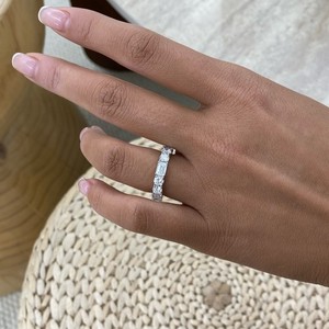 Half Eternity Ring White Gold 2.3ct F/VS2 Emerald Cut Lab Created Diamond Rare