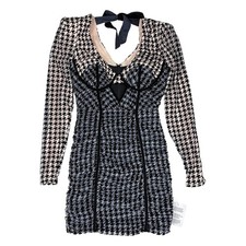 ASOS Luxe Houndstooth Velvet Bow Mini Dress NWT Women 0 Black Bodycon Coquette