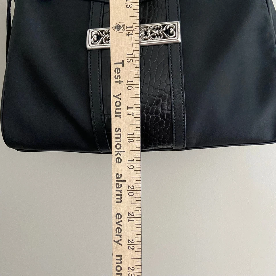 Brighton Black Microfiber Faux Croc Shoulder Bag Handbag w Heart Charm C008556 - Image 3 of 4