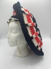 Vintage 1970s Crochet Beret Handmade Knit Hat Boho Hippie Fat Albert