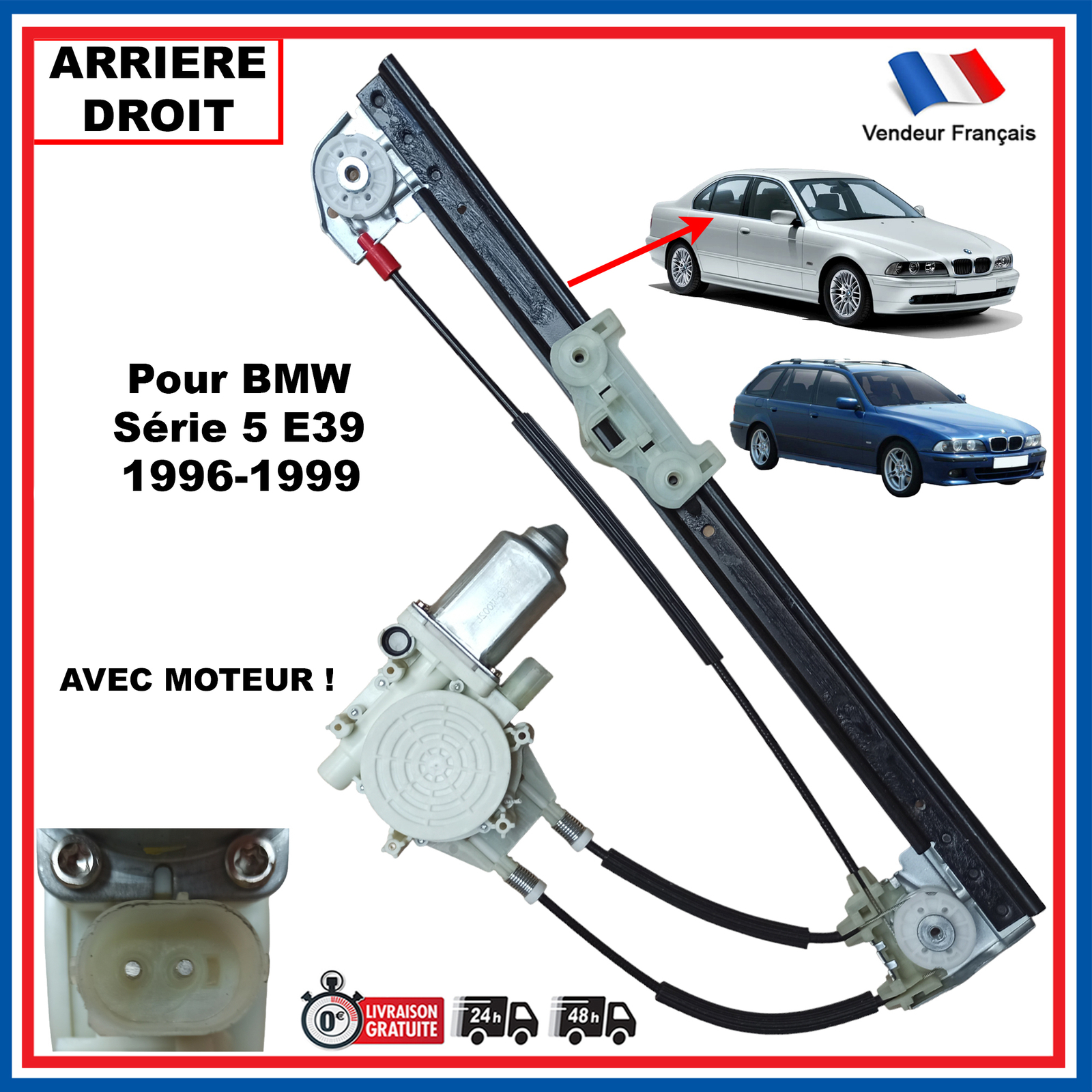 Lève-vitre arrière droit pour BMW E39 pour rouler au frais en voyage