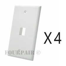 4 Pack Lot - Keystone 1 Hole Port Jack Wall Face Plate Network CAT5e CAT6 White
