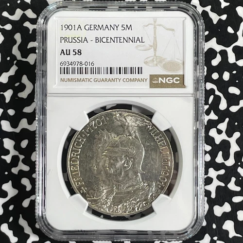 1901-A Germany Prussia 5 Mark NGC AU58 Lot#G9923 Large Silver!