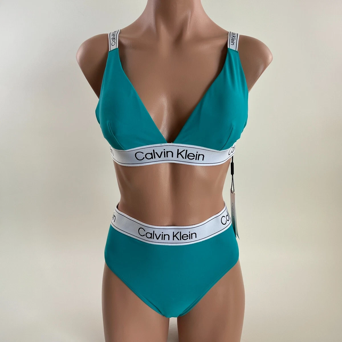 Calvin Klein Swimwear Women UPF50 Bikini Top Bottom Set Turquoise XS NWT
