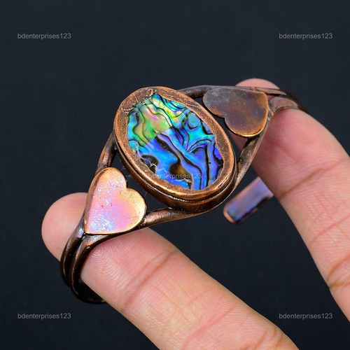Oval Abalone Shell Stone Elegant Unique Electroformed Heart Sister Bangle Copper - Picture 9 of 11