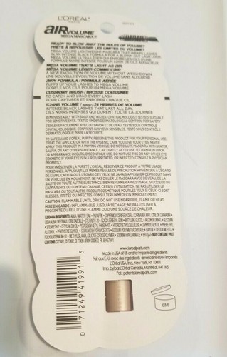 L'Oreal Paris Air Volume Mega Mascara, Mega Volume Washable, Black Brown 0.3 oz. - Picture 2 of 4