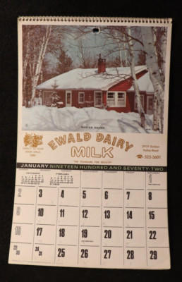 SCARCE MINNEAPOLIS EWALD BROS DAIRY MILK 1972 WALL CALENDAR NICE CLEAN PIECE