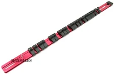 Red Aluminum SAE 1/4" Inch Drive Socket Organizer Tool Holder Rail & Clips