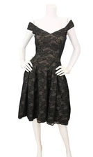 Cache Vintage 80's Dress Black Lace Off Shoulder V-Waist Goth Prom victor costa