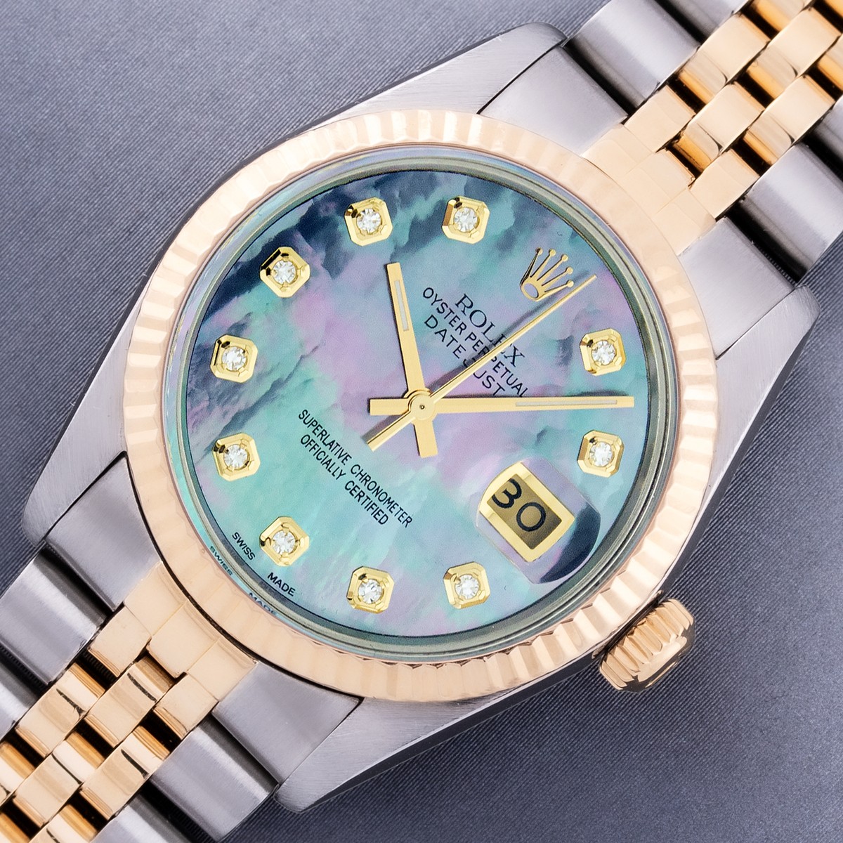 Rolex 18k Ladies Blue Sapphire Watch! Mint! Unique Ladies Diamond Watch Rolex Datejust 26mm | Gold Bezel  main image 2