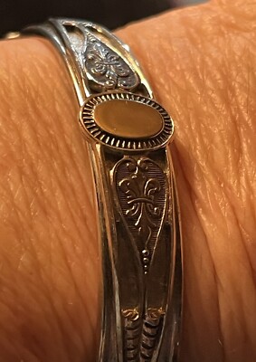 Whiting & Davis Silver Hinged Bangle Bracelet -Safety Chain - Engraving Area