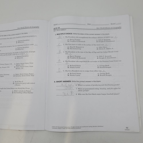 Abeka New World History And Geography. Student Quizzes Used- Writings 6th Grade. - Picture 4 of 7
