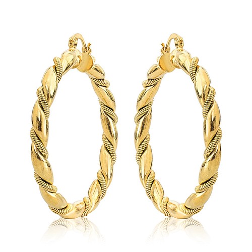18k Gold Filled Creole Round Large Hoops Earrings Jewelry Womens - Picture 16 of 48