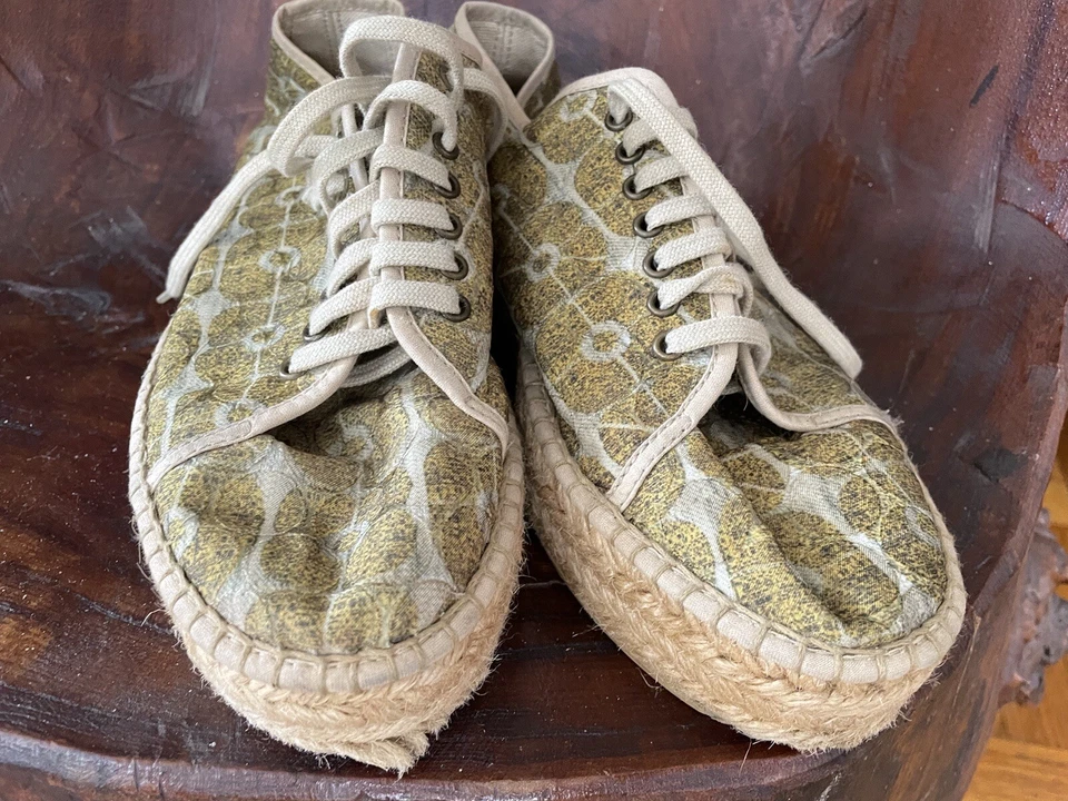 Green beige Cotelac artsy opart silk &raffia shoes +Anthropologie mag. 8.5 - Image 3 of 4