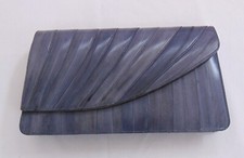 Vintage 1970s Women's Eel Skin Clutch Handbag Detachable Shoulder Strap Gray New