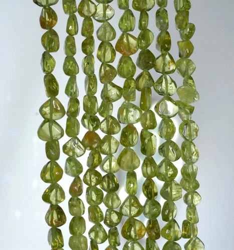 7X5-8X6MM PIEDRA PRECIOSA PERIDOTO GRADO A PEPITA DE PERA VERDE CUENTAS SUELTAS 14 pulgadas - Imagen 3 de 4