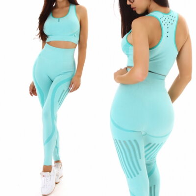 Damen Fitness-Set Sport-Set Zweiteiler Crop-Top High-Waist Leggings sexy 34 36
