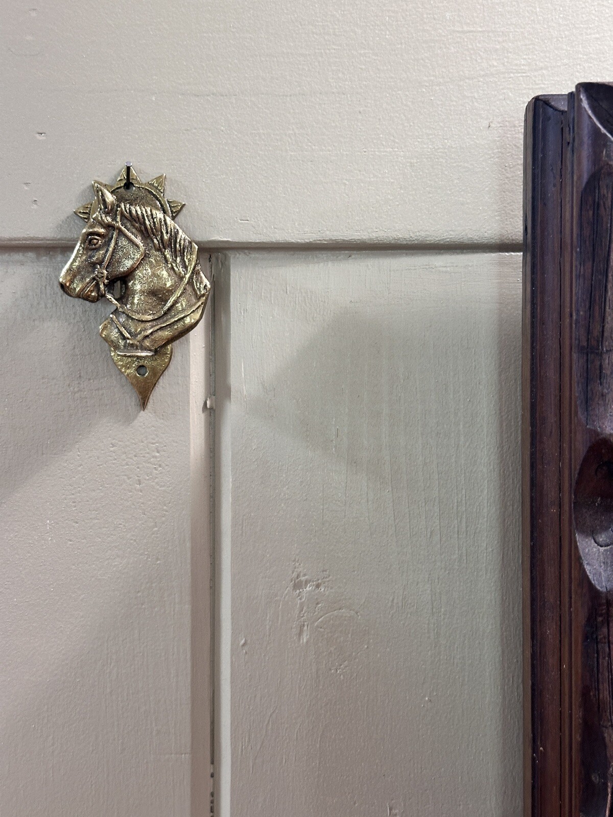 Vintage Solid Brass Horse Head Door Knocker Equestrian Hook Towel Holder Unique