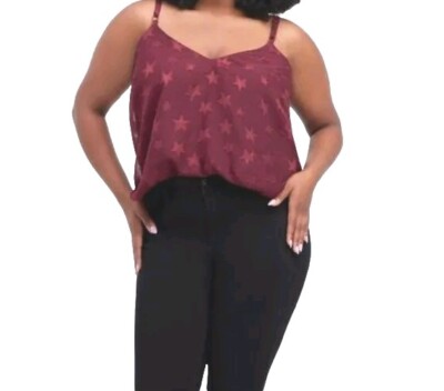 Torrid Swing Cami Top Woman Med  Sofie Chiffon Zinfandel Burgundy Stars Boho Nwt
