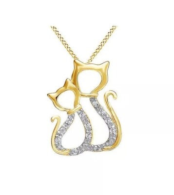 Beautiful Cat Pendant 1 Ct Round Cut Lab-Created Diamond 14K Yellow Gold Plated