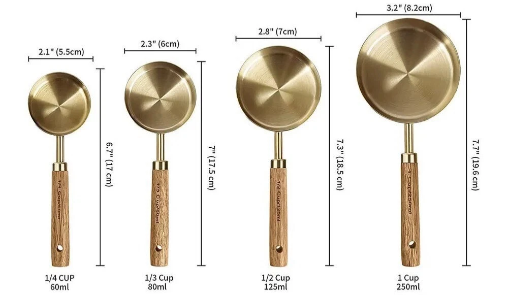 4Pcs Stainless Steel Spoons Cups Measuring Tools Baking Accessories Wooden Handl