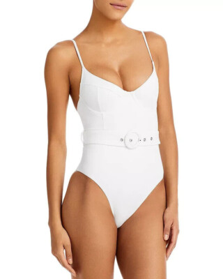 $195 Jonathan SIMKHAI White Noa Belt Underwire One Piece Swimsuit Medium yjn0723