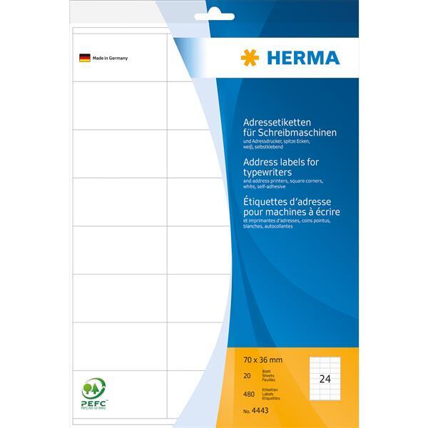 Herma 4443 Herma Adressetik. 70X36 Mm Papier Ecken Spitz 480 St.-image