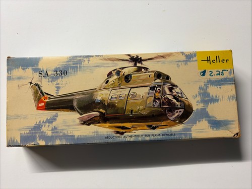 Kit Maquette Heller Hélicoptère Frelon – Boîte Jaune Vintage De 1963, Complète Avec Plans