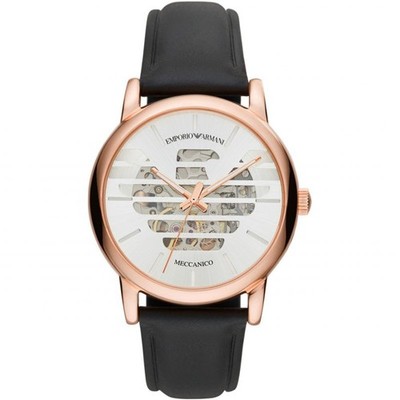 NEU EMPORIO ARMANI AR60031 ROSEGOLD SCHWARZES ARMBAND MECHANISCHE UHR - GARANTIE
